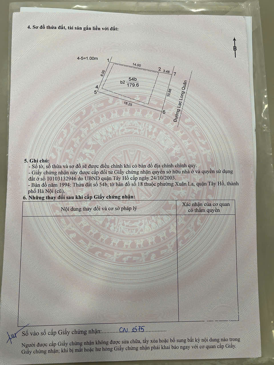 Cần bán nhà phố 541 Lạc Long Quân - DT: 180m2 mặt tiền 10m hướng Đông Nam - Giá bán: 750 triệu VNĐ/m2